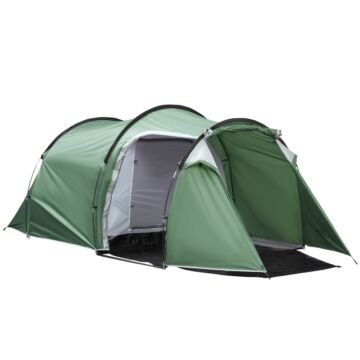Outsunny Tunnel Tent, 2-3 Person Camping Tent With Sewn-in Groundsheet, Air Vents, Rainfly, 2000mm Water Column, Green