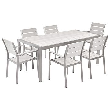 Garden Dining Set White Rectangular Table Chairs Outdoor 6 Seater Plastic Wood Top Aluminium Frame Beliani