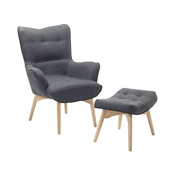 Wingback Chair With Ottoman Dark Grey Fabric Buttoned Retro Style Beliani