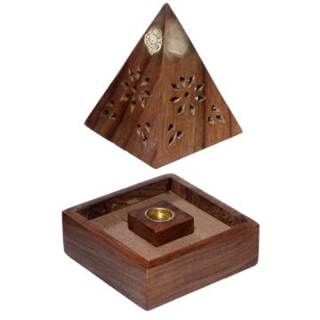 Sheesham Wood Pyramid Incense Cone Burner Box With Fretwork