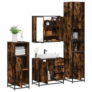 Vidaxl 4 Piece Bathroom Furniture Set Smoked Oak Engineered Wood