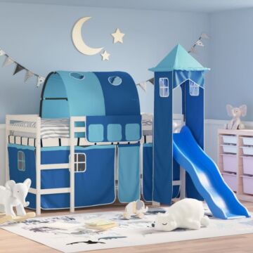 Vidaxl Kids' Loft Bed With Tower Blue 90x190 Cm Solid Wood Pine