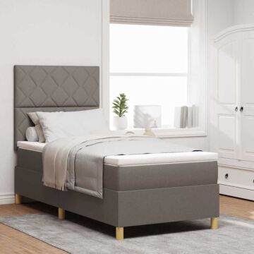Vidaxl Box Spring Bed With Mattress & Led Taupe 90x200 Cm Fabric
