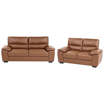 Sofa Set Golden Brown 3 + 2 Seater Faux Leather Living Room Beliani