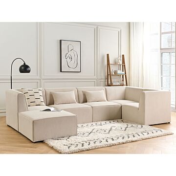 Modular Left Corner 4 Seater Sofa Beige Corduroy With Ottoman 4 Seater Sectional Sofa Modern Design Beliani