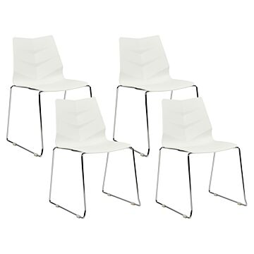 Set Of 4 Dining Chairs White Stackable Armless Leg Caps Plastic Steel Legs Conference Chairs Contemporary Modern Scandinavian Design Dining Room Seating Beliani