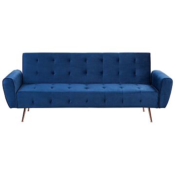 Sofa Bed Blue Velvet 3 Seater Metal Legs Upholstered Back Tufted Modern Beliani
