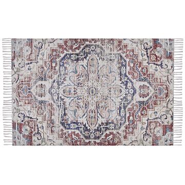Area Rug Multicolour Polyester And Cotton 140 X 200 Cm Oriental Distressed With Tassels Living Room Bedroom Beliani