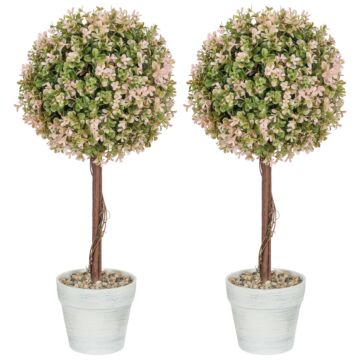 Homcom Set Of 2 Decorative Artificial Plants, Murraya Flowers In Pot, Fake Plants For Home Indoor Outdoor Decor, 60cm, Cream White