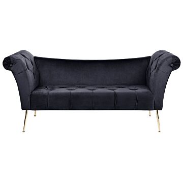 Chaise Lounge Black Velvet Upholstery Tufted Double Ended Seat With Metal Gold Legs Beliani