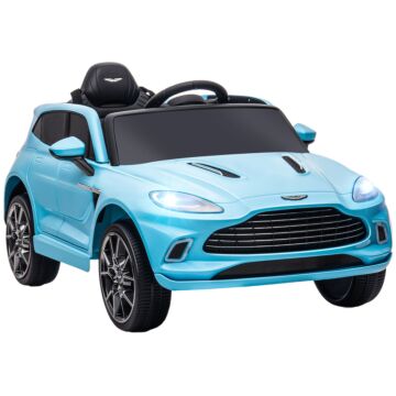 Aiyaplay Aston Martin Dbx Licensed Battery Powered Kids Electric Car, 12v Kids Ride On Car W/ Lights, Music Horn, Blue