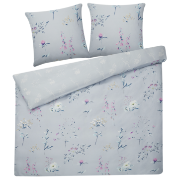 Duvet Cover And Pillowcase Set Light Blue Cotton Floral Pattern 240 X 220 Cm Modern Bedroom Beliani