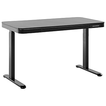 Electrically Adjustable Desk Black Tabletop Powder Coated Steel Frame Sit And Stand 120 X 60 Cm Modern Design Beliani