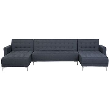 Corner Sofa Bed Dark Grey Tufted Fabric Modern U-shaped Modular 5 Seater With Chaise Lounges Beliani
