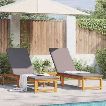 Vidaxl Sun Loungers 2 Pcs With Cushions Solid Wood Acacia, Vidaxl Sun Lounger With Light Grey Cushions Solid Wood Acacia