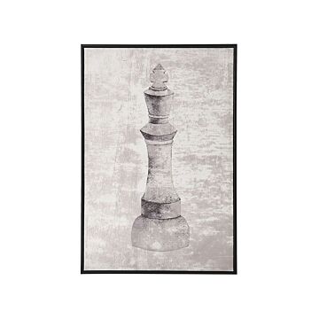 Framed Wall Art Grey Canvas 63 X 93 Cm Chess Pawn Print Framed Minimalist Modern Beliani