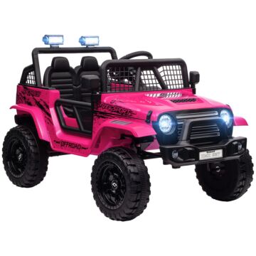 Aiyaplay 12v Battery Powered Kids Ride On Car, Electric Truck W/ Spring Suspension, Remote, Music Horn Lights - Pink