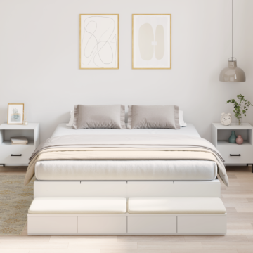 Vidaxl Storage Bed Frame White Engineered Wood 135.5 X 190 X 31.5 Cm