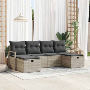 Vidaxl 6 Piece Garden Sofa Set With Cushions Light Grey Poly Rattan