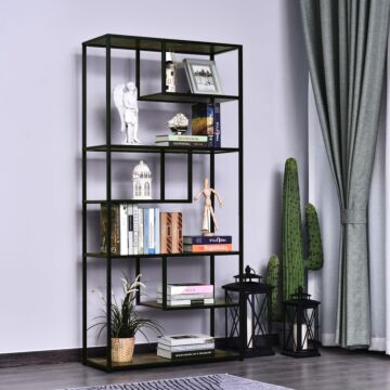 Homcom Wood Shelf Bookcase Industrial Style Stand 6-staggered Shelf Living Room Display Rack Organiser