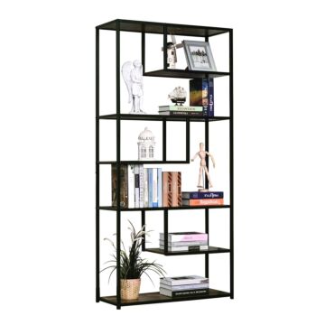 Homcom Wood Shelf Bookcase Industrial Style Stand 6-staggered Shelf Living Room Display Rack Organiser