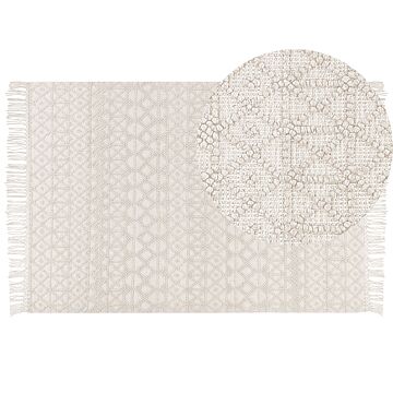 Rug Light Beige Wool Polyester 200 X 300 Cm Geometric Pattern Tassels Boho Modern Beliani