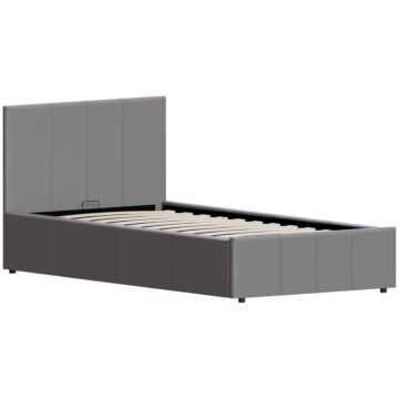 Vida Designs Lisbon Single Ottoman Faux Leather Bed, Grey