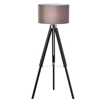 Homcom Modern Tripod Standing Lamps For Living Room With Fabric Lampshade, Floor Lamps For Bedroom, (bulb Not Included), Grey And Black