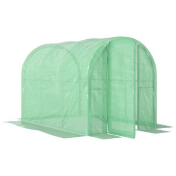 Outsunny 3 X 2 X 2m Polytunnel Greenhouse With Hinged Door, Walk-in Grow House Tent With Pe Cover And Galvanised Steel Frame, Green