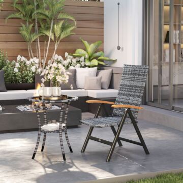 Outsunny Outdoor Folding Rattan Chair With Armrests, High Backrest, For Garden, Camping, Balcony, Porch - Light Grey