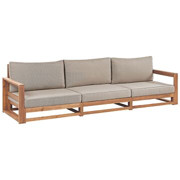 Garden Sofa Light Wood Acacia Outdoor 3 Seater With Cushions Modern Design Beliani
