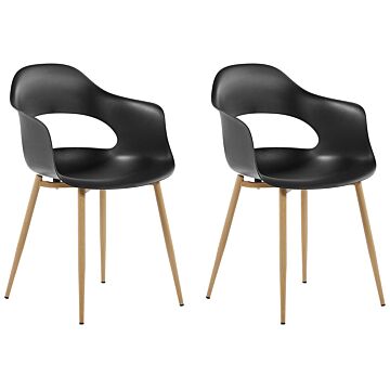 Set Of 2 Dining Chairs Black Synthetic Material Sleek Legs Decorative Beliani