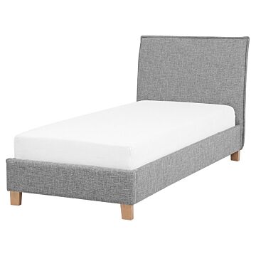 Bed Frame Grey Fabric Upholstery Wooden Legs Eu Single Size 3ft Slatted With Headboard Minimalist Scandinavian Style Beliani