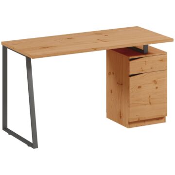 Homcom Computer Desk, Writing Desk With Cabinet, Drawer, Metal Legs, Work Table For Home Office Study, Natural Wood Finish