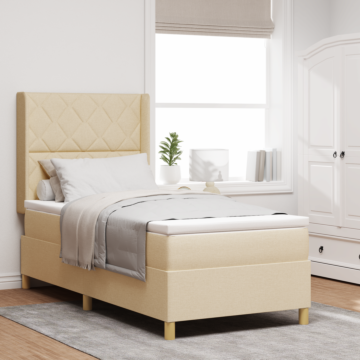 Vidaxl Box Spring Bed With Mattress & Led Cream 100x200 Cm Fabric