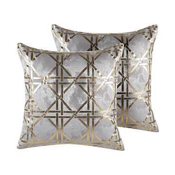 Set Of 2 Decorative Cushions Grey Diamond Geometric Pattern 45 X 45 Cm Foil Print Glamour Decor Accessories Beliani
