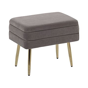 Storage Bench Grey Polyester Velvet Upholstery Golden Iron Legs Glam Design Living Room Footstool Beliani