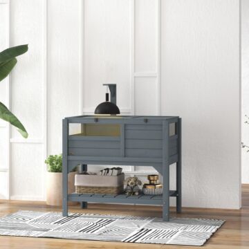 Pawhut Wooden Tortoise House, With Shelter, Run, Shelf, Lamp Holder, Tray, Grey