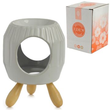 Ceramic Oil Burner - White Abstract Ridged With Feet