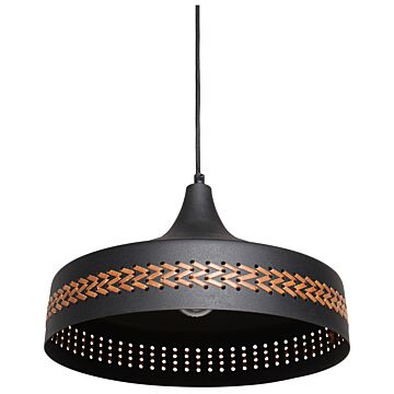 Pendant Hanging Lamp Black Iron Pu Leather Dome Shade Modern Contemporary Style Beliani