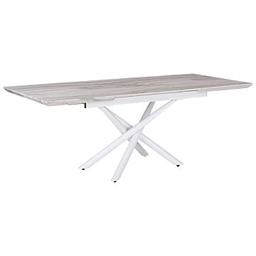 Dining Table Marble Effect Tabletop White Legs Mdf Extending 160/200 X 90 Cm Glam Design Rectangular Beliani