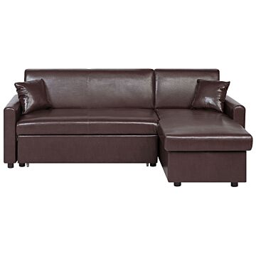 Corner Sofa Bed Dark Brown Faux Leather 3 Seater Left Hand Orientation With Storage Beliani