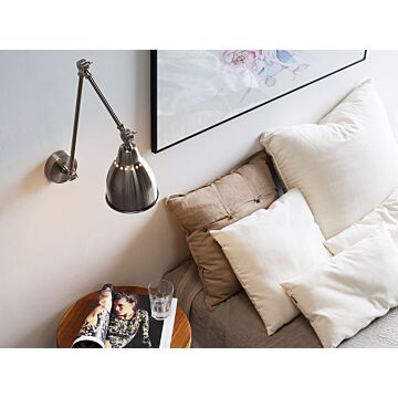 Wall Spot Lamp Silver With White Metal Long Swing Arm Reading Light Modern Design Beliani
