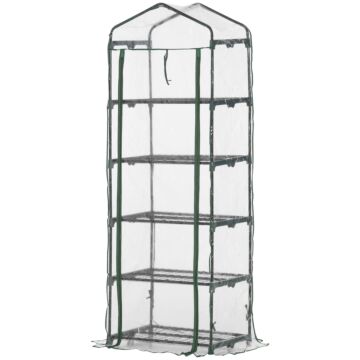Outsunny 5 Tier Greenhouse Outdoor Flower Stand Pvc Cover Portable Shed Metal Frame Transparent 69 X 49 X 193cm