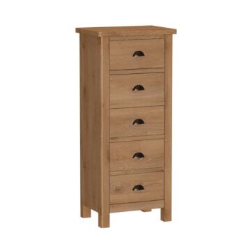 5 Drawer Narrow Chest Of Drawers Rustic Oak