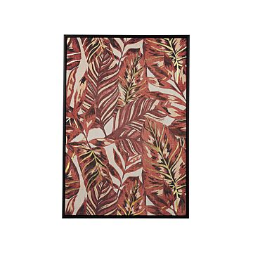 Framed Wall Art Red Print On Paper 63 X 93 Cm Botanical Palm Leaf Theme Beliani