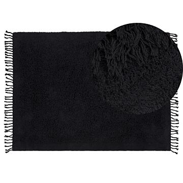 Area Rug Black Cotton 140 X 200 Cm Shaggy Rectangular With Tassels Boho Style Beliani