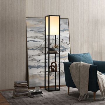 Homcom Modern Shelf Floor Lamp Soft Light 4-tier Open Shelves Living Room Storage Display