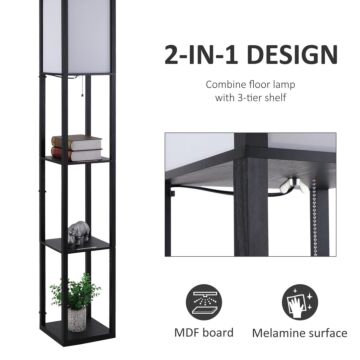 Homcom Modern Shelf Floor Lamp Soft Light 4-tier Open Shelves Living Room Storage Display