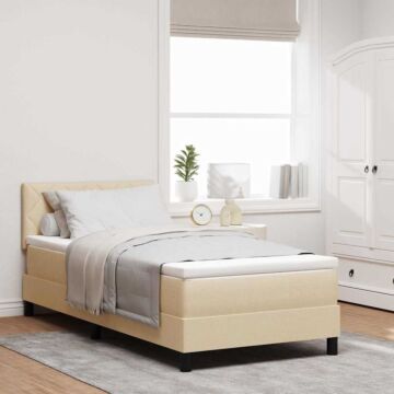 Vidaxl Box Spring Bed With Mattress & Led Cream 100x200 Cm Fabric
